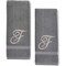 Monogrammed Hand Towel, Embroidered Letter F (Grey, 16 x 30 in, Set of 2)